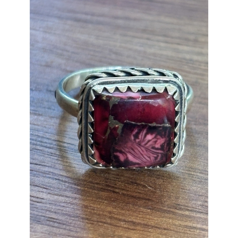 New Sterling Silver & Kingman Rose Dalia Square Ring Size 8 - Picture 1 of 6